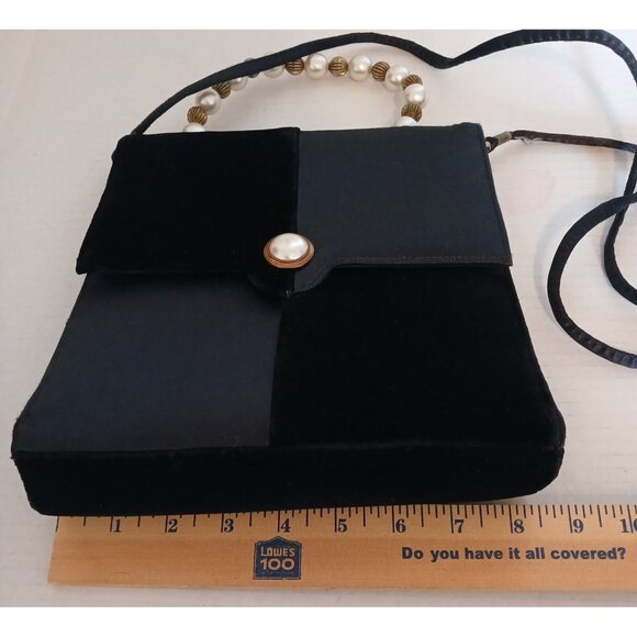 Vintage Black Velvet Evening Bag Handle Strap Made in Canada Purse - Picture 7 of 11
